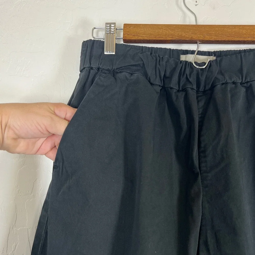 Everlane Womens Black Wide Leg Elastic Waist Cropped Pull On Pants Size L